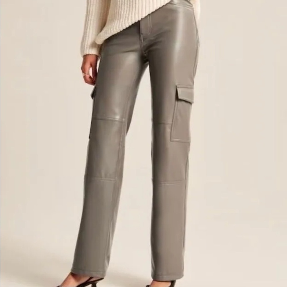 Abercrombie & Fitch Vegan Leather Cargo Pants - Gray